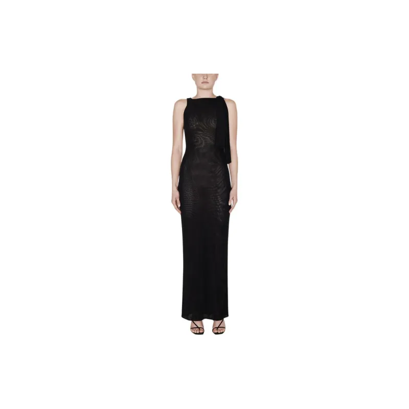 Khy DROP 004 Mesh Stretch Knotted Maxi Dress Sleeveless Dress Women's Black-1