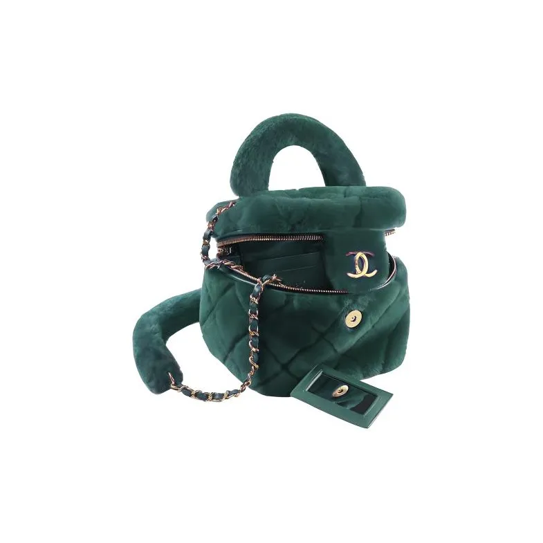 CHANEL Plush Small Box+Handbag Women's Green-2