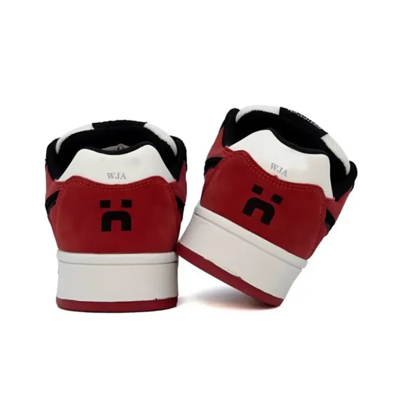 WJA Low Top Skateboard Shoes Unisex White Black Red-4