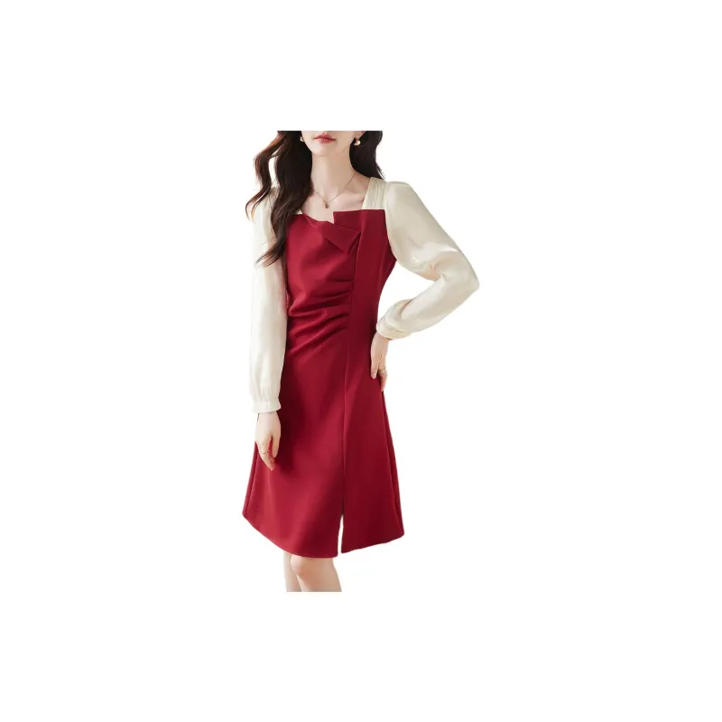 Still Quiet Long Sleeved Dress Women's Red-3