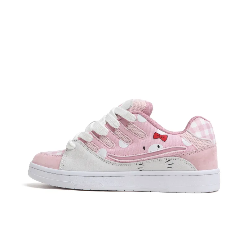 SINPERCO Anti Slip And Wear Resistant Lightweight Low Top Skateboard Shoes Women's White Pink-0