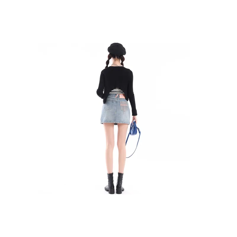 ZVJH Denim Short Skirts Women's Vintage Blue-2