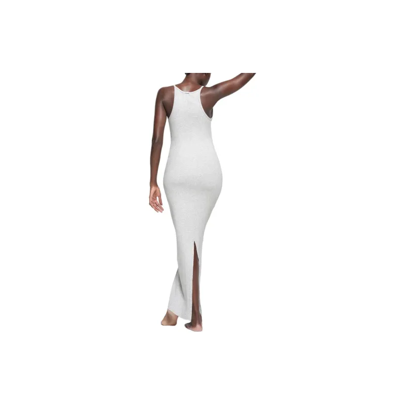 SKIMS SS24 COTTON RIB LONG CAMI DRESS Slip Dress Women's LIGHT HEATHER GREY/Light Heather Gray-2