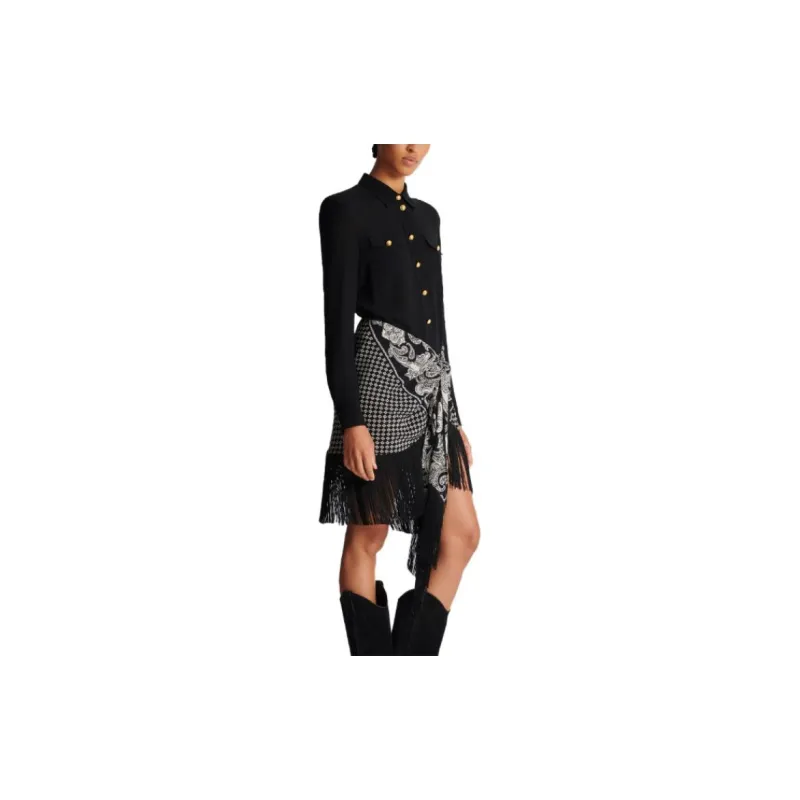 BALMAIN Fringed Scarf Skirt-3
