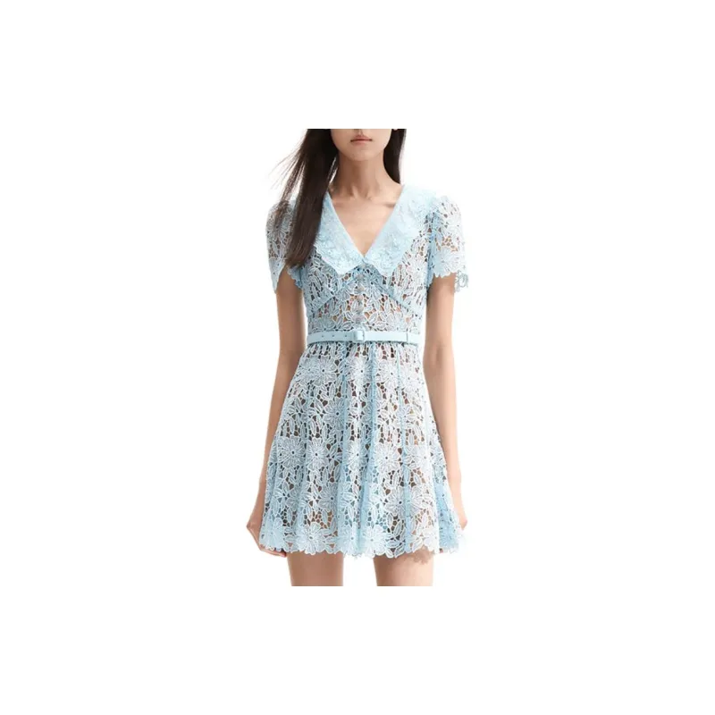 Self portrait Short Sleeved Dresses Women's Misty Blue-1