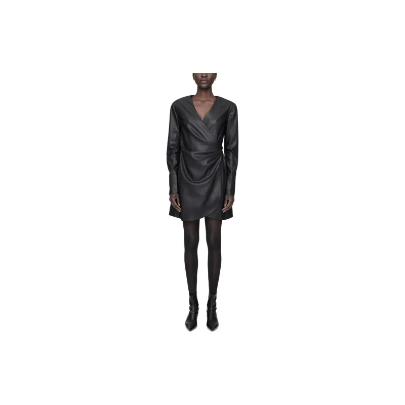Anine Bing Joey Faux leather Wrap Minidress-1