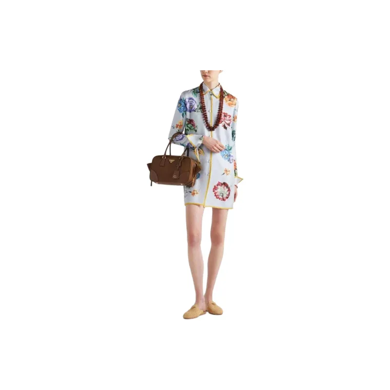 PRADA Floral-print Silk Shirtdress-1