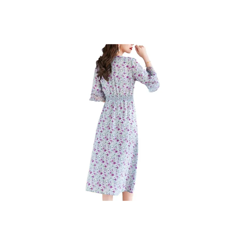 Ink Beauty Long Sleeved Dress Women's Gray Purple-3