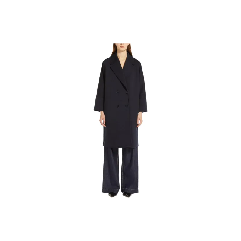 ’S MAX MARA Epopea Collection Double-Breasted Jersey Coat Coats Women's Dark Blue-1