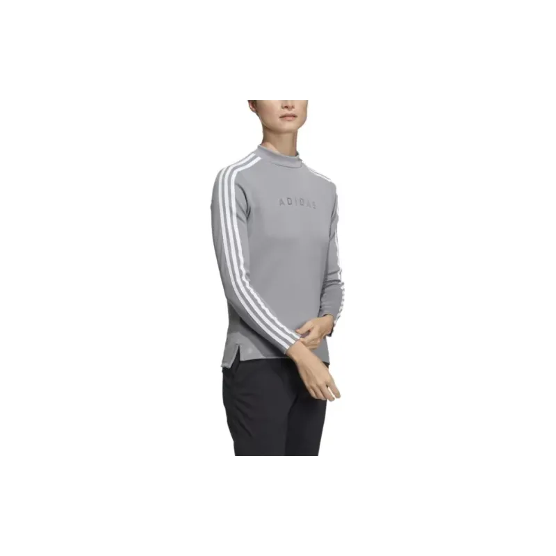 Adidas Aeroready 3-Stripes Mock Neck Long Sleeve Shirt T-Shirt Women's Gray-3