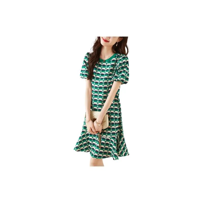 Mo Han Yi Mei Short Sleeved Dress Women's Green-1
