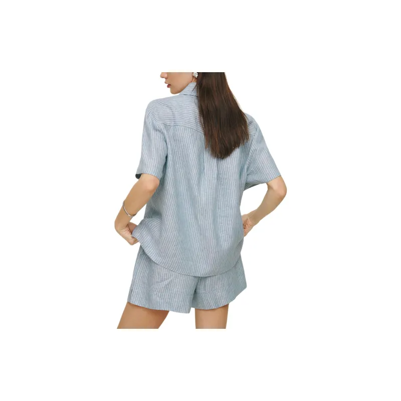REFORMATION Liam Linen Oversized Shirt Shirt Women's Blue-2