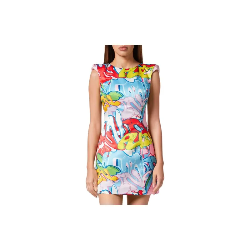 PHILIPP PLEIN Duchesse Mini Dress Bombing Graffiti Sleeveless Dress Women's Multicolor-1