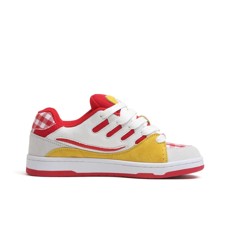 SINPERCO Anti Slip And Wear Resistant Lightweight Low Top Skateboard Shoes Unisex White Yellow Red-1