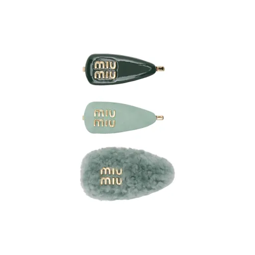 MIU MIU Leather Wool Hardware Accessories Hair Clips Women's Green