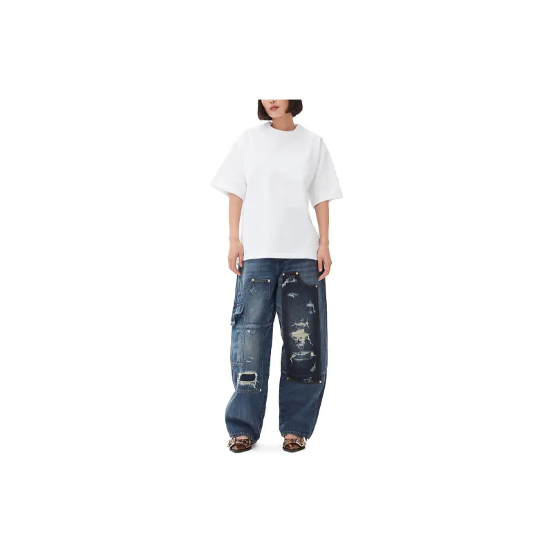 GANNI Logo Embroidered Crewneck T Shirt-3