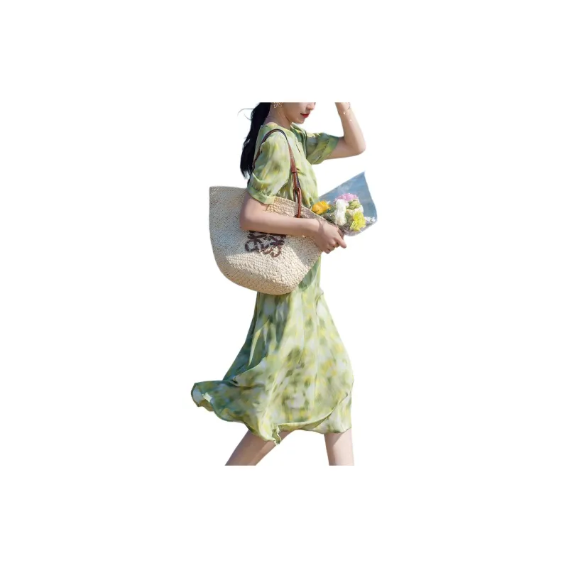 【dme】 Short Sleeved Dresses Women's Grass Green-1