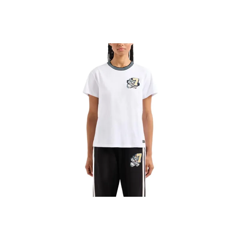 EMPORIO ARMANI EA7 Floral Logo Embroidered Crew Neck Short Sleeved T Shirt T Shirt Women's White-2
