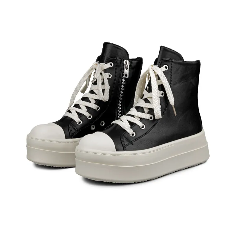 WENPU Height Increasing Wear Resistant Slip Resistant High Top Skateboard Shoes Women's Black-1