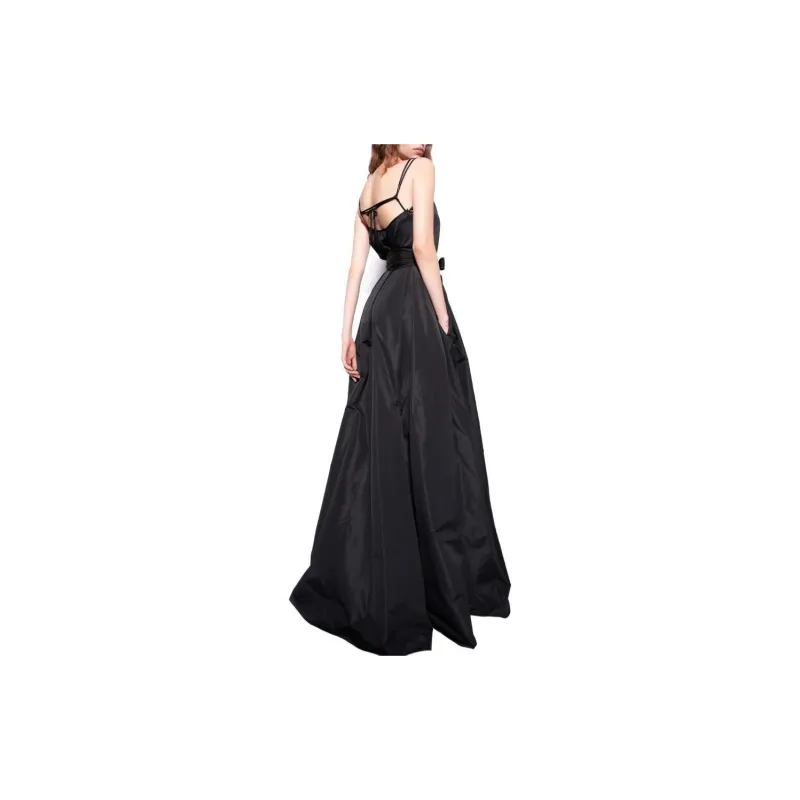 PINKO FW23 Maxi Gonna In Taffetà Casual Long Skirts Women's Black-3