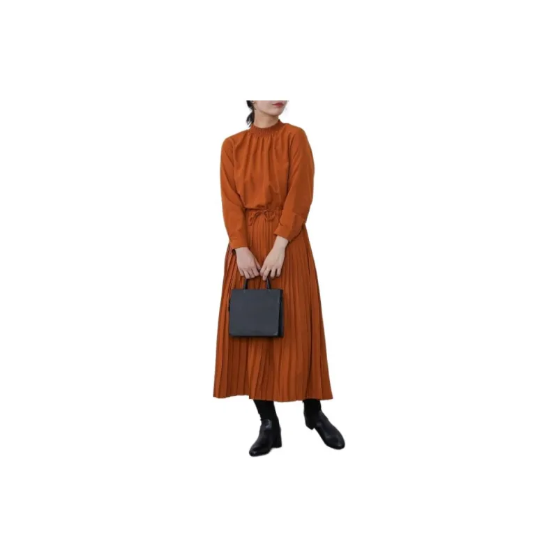Beams Long Sleeved Dresses Women's Orange-2