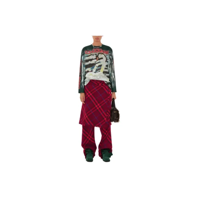 Burberry Checked Pleated Straight Leg Trousers-2