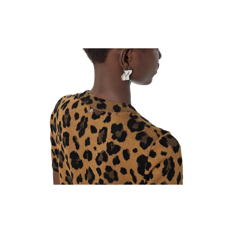VERSACE Leopard-Jacquard Short-Sleeved Knitted Dress-4