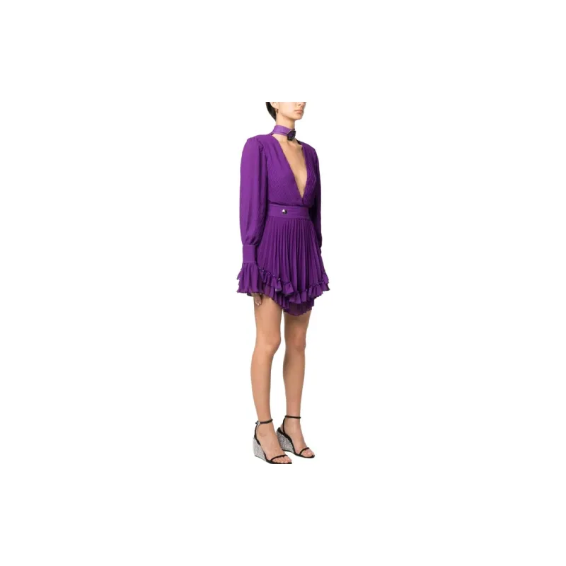 PHILIPP PLEIN Plunging V neck Pleated Dress-3