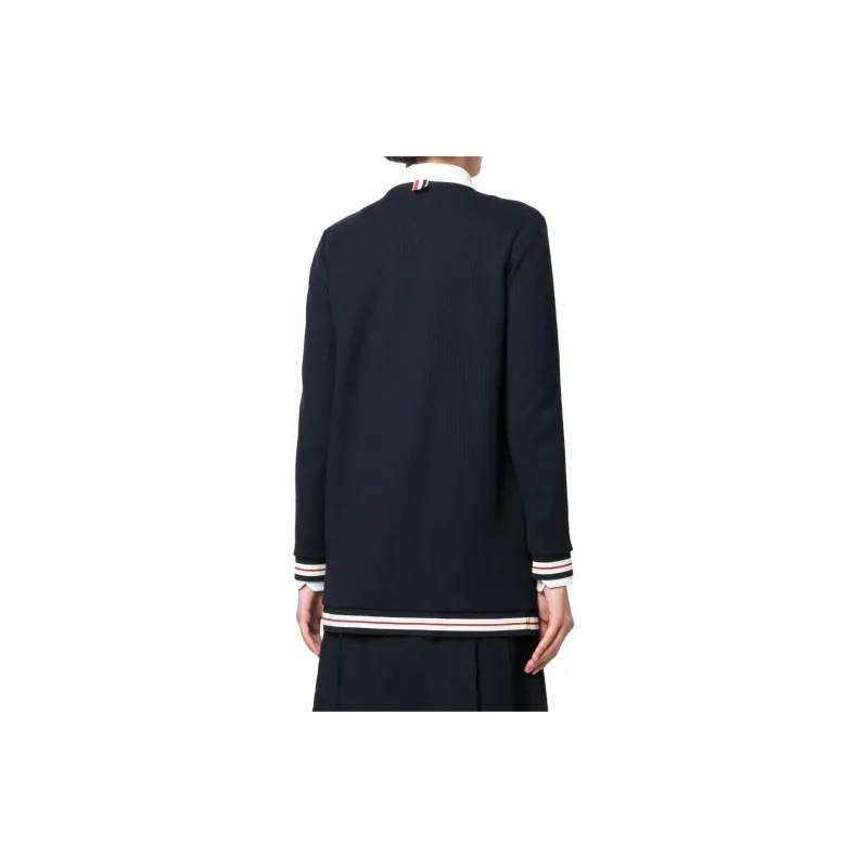 THOM BROWNE Rwb Striped Ribbed Long Sleevd Cardigan-2