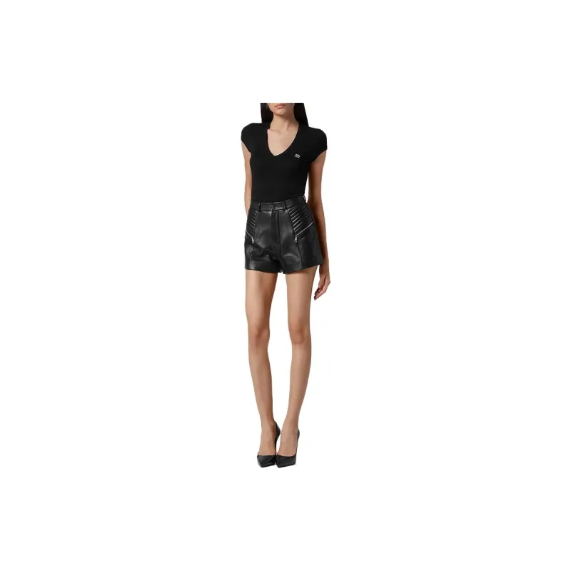 PHILIPP PLEIN Zipper detail Leather Shorts-1