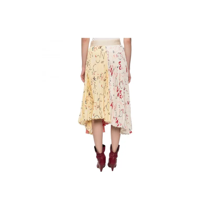 Moncler Silk Asymmetric Pleated Midi Skirt 'Ivory'-3
