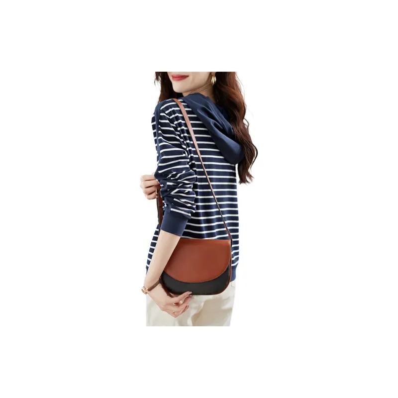 Mo Han Yi Mei Drop Shoulder Sleeve T Shirt Women's Navy Blue Stripes-2
