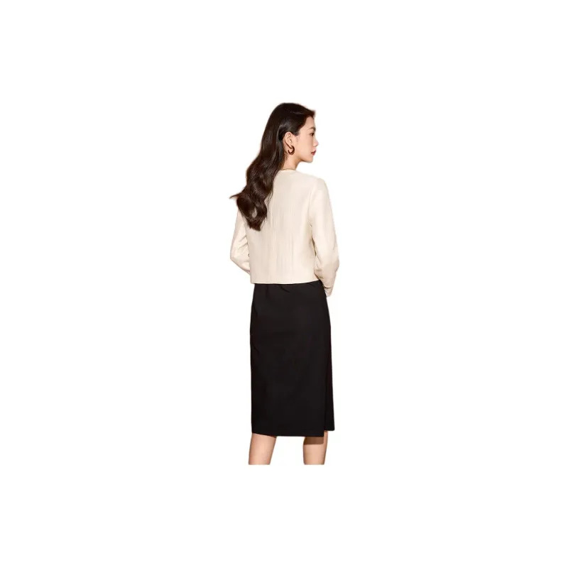 Mylan Two Piece Skirt Sets Women's White Business Suit+Black Camisole Dress-5