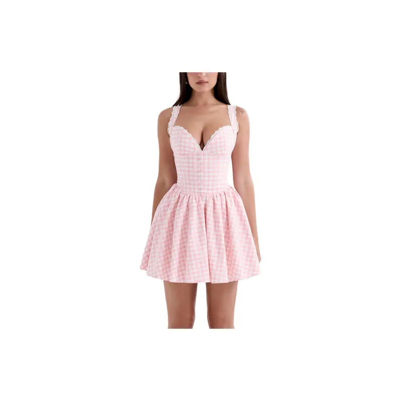 HOUSE OF CB Brigitte Slip Dress Women's Strawberry/Cream Strawberry-3