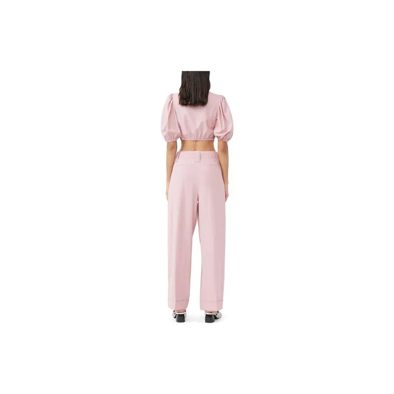 GANNI Drapey Melange Cropped Zipper Blouse 'Pink'-3