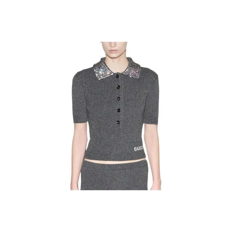 GUCCI Ribbed Trim Knit Polo Top-1