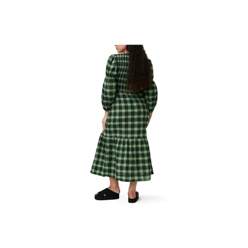 GANNI Seersucker Check Maxi Smock Dress-3