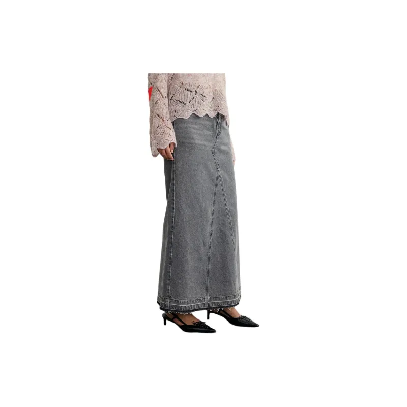 H&M Denim Long Skirts Women's Denim Gray-2