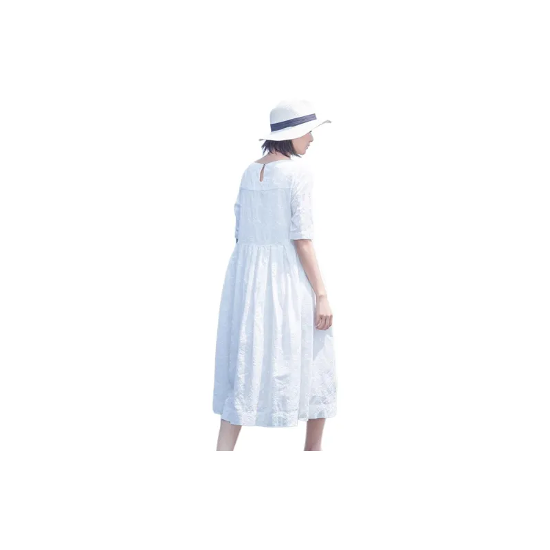 ZIMO Short Sleeved Dresses Women's White-3