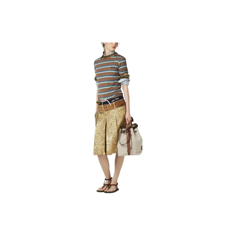 MIU MIU Jersey Striped Tee 'Coco/White'-2
