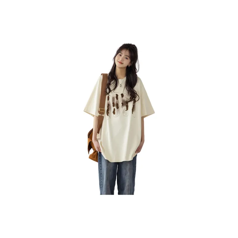 OTHERMIX Drop Shoulder Sleeve Short-Sleeved T-Shirts Women's Light Apricot-4