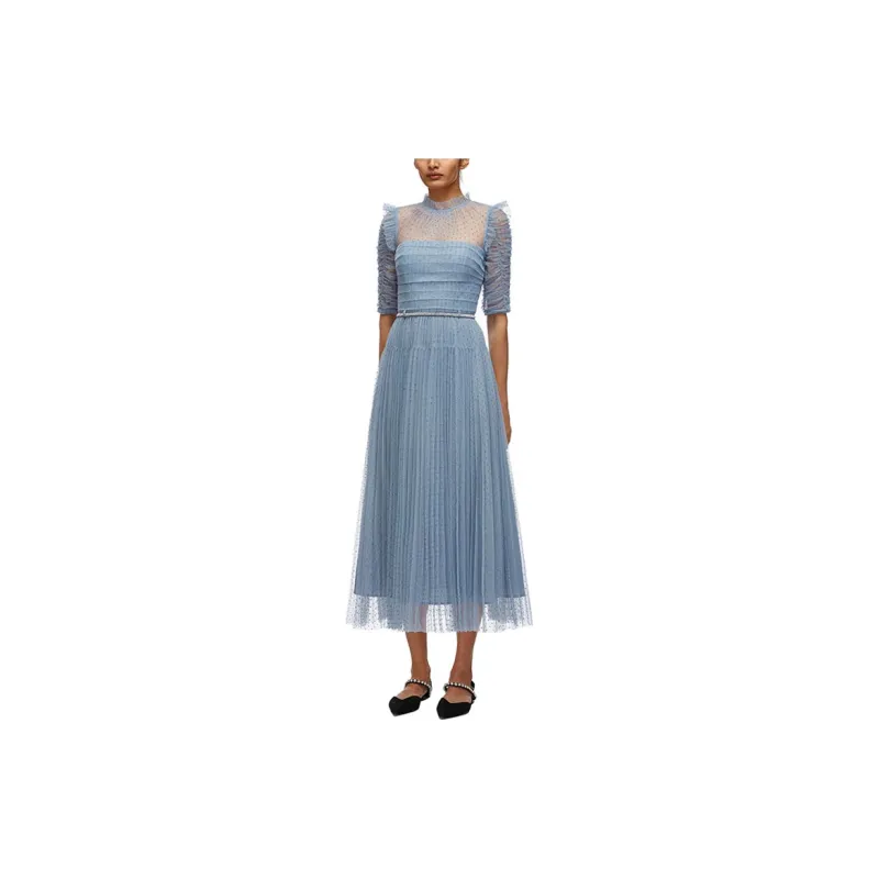 Self portrait Short Sleeved Dress Women's Haze Blue-5