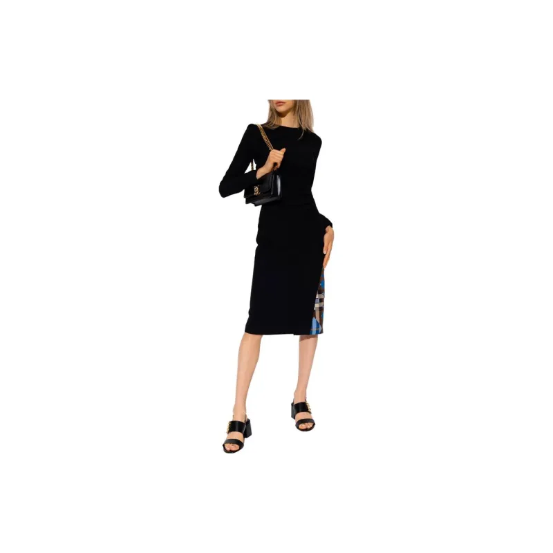 Burberry Check Patterned Ruched Midi Dress-1