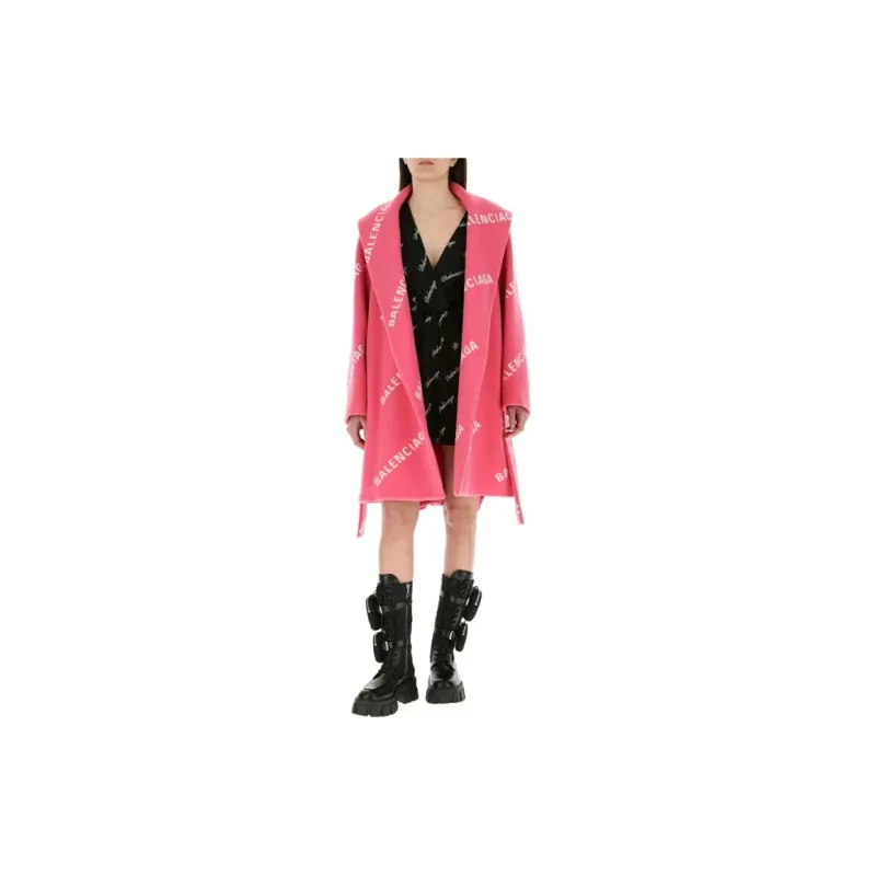 Balenciaga Women's Printed Wool Blend Coat Pink-2