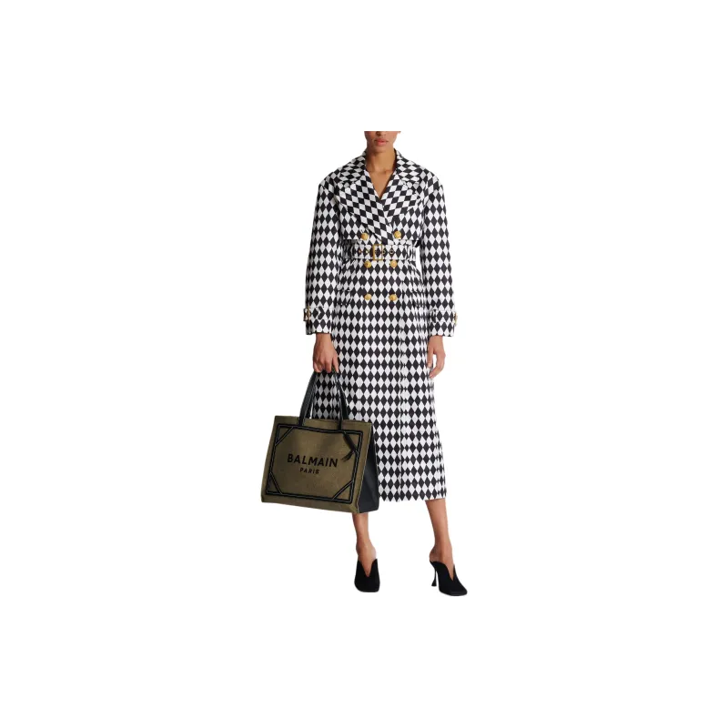 BALMAIN Diamond Print Belted Trench Coat-1