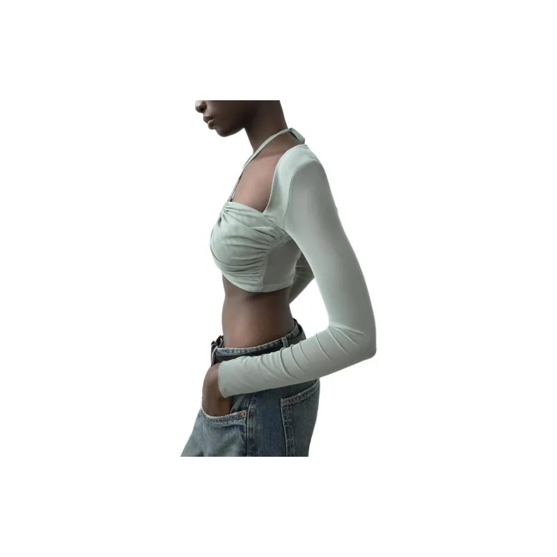 ZARA Crop Tops Women's Lake Green-3
