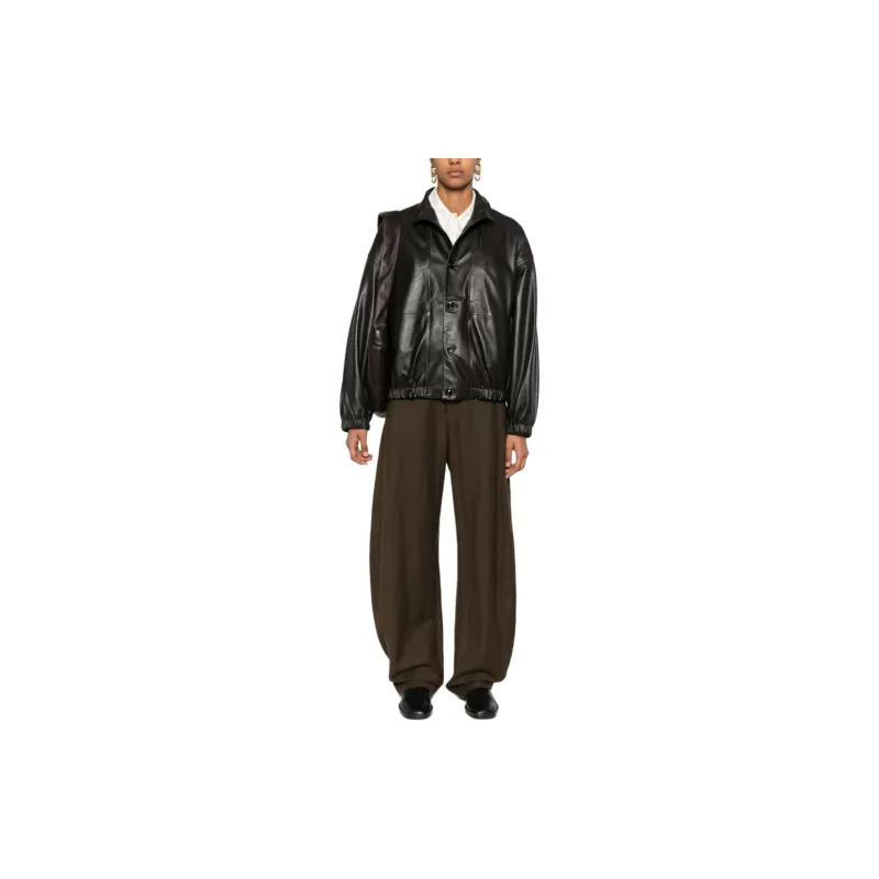 Lemaire Stand Collar Leather Blouson 'Dark Espresso'-1
