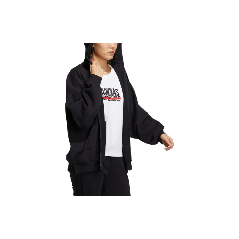 adidas Wording Oversized Fit Fleece Full-Zip Hoodie Black-3