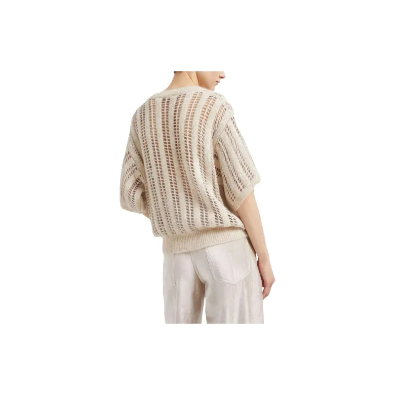Brunello Cucinelli Short Sleeved Open Knitted Jumper-4