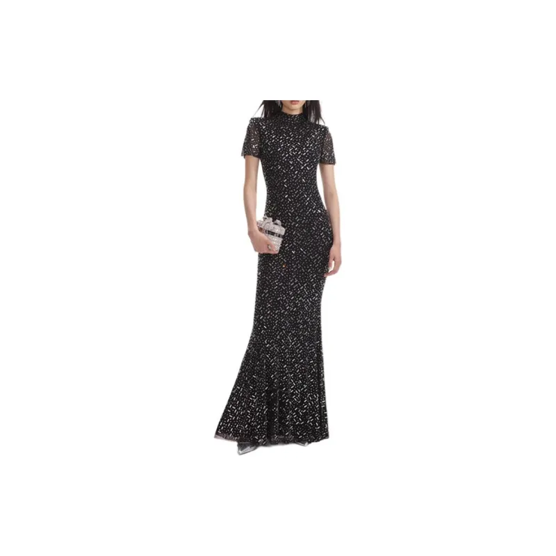 Self-portrait Rhinestone Mesh Midi Dress-1